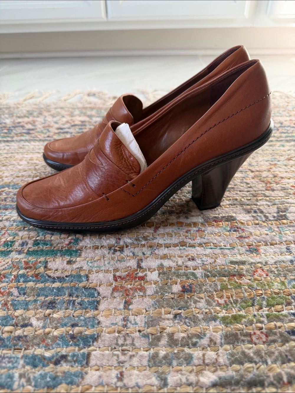 Franco Sarto Tan Brown Leather Heeled Loafers